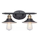 Glenhurst 16 in. 2-Light Industrial Farmhouse Black and Brass Bathroom Vanity Light Fixture with Metal Shades - 1006327708