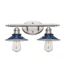 Glenhurst 16 in. 2-Light Industrial Farmhouse Cobalt and Brushed Nickel Bathroom Vanity Light Fixture with Metal Shades - 1006327869