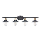 Glenhurst 34 in. 4-Light Industrial Farmhouse Black and Brass Bathroom Vanity Light Fixture with Metal Shades - 1006327984