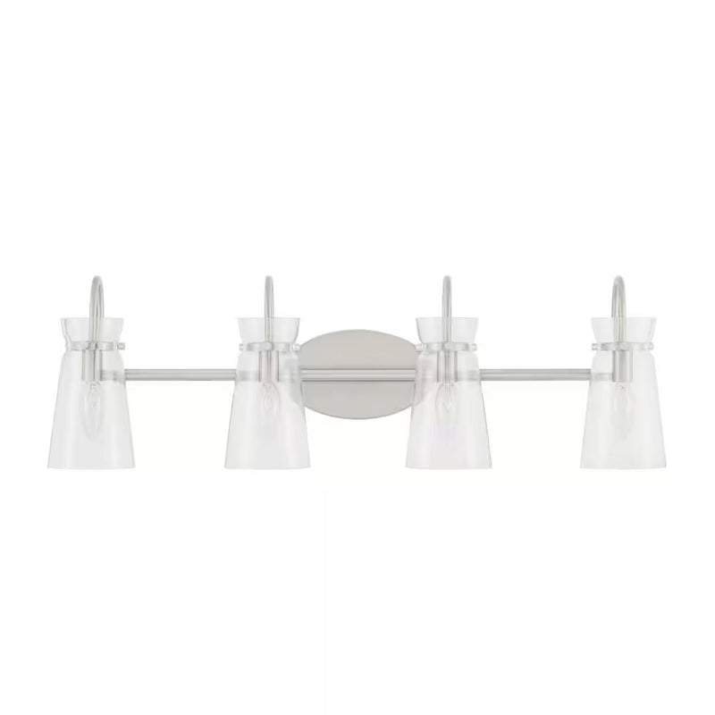Vinton Place 31 in. 4-Light Brushed Nickel Bathroom Vanity Light with Clear Glass Shades - 1006347356