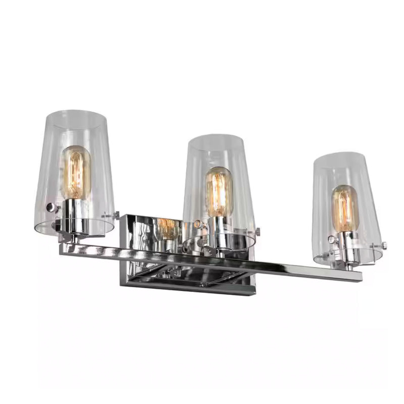 Creek Crossing 24 in. 3-Light Chrome Industrial Bathroom Vanity Light with Clear Glass Shades - 1006367846