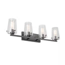 Creek Crossing 33.75 in. 4-Light Black Industrial Bathroom Vanity Light with Clear Glass Shades - 1006367884