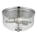Knollwood 12 in. 2-Light Brushed Nickel Round Flush Mount, Industrial Ceiling Light with Clear Glass Shade - 1006380014