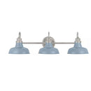 Elmcroft 29 in. 3-Light Brushed Nickel Farmhouse Vanity with Slate Blue Metal Shades - 1006403088