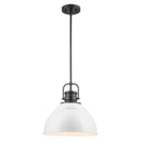 Shelston 13 in. 1-Light Black and White Farmhouse Pendant Light Fixture with Metal Shade - 1006672988