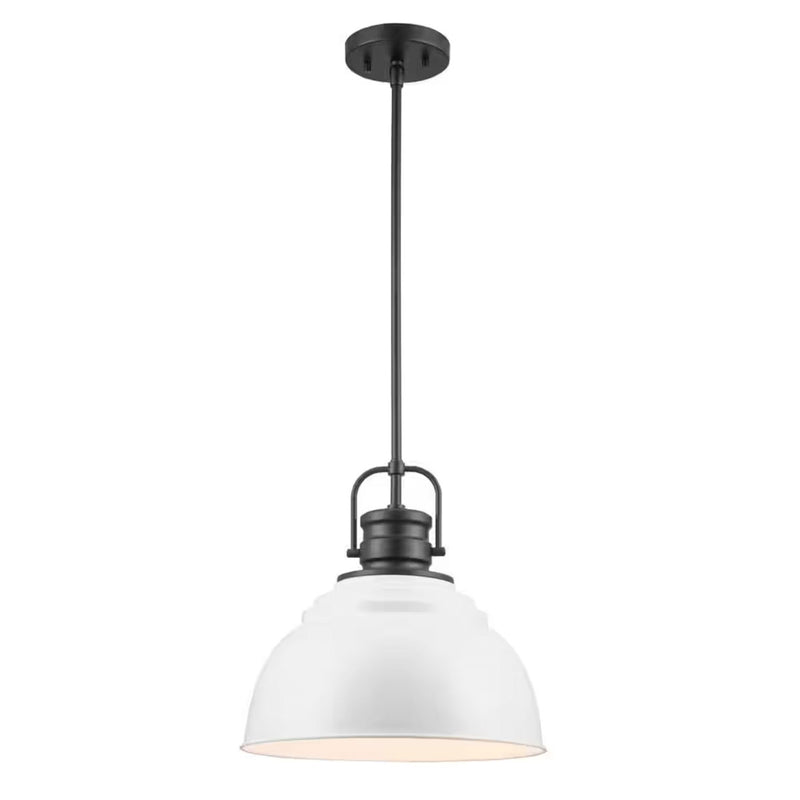 Shelston 13 in. 1-Light Black and White Farmhouse Pendant Light Fixture with Metal Shade - 1006672988