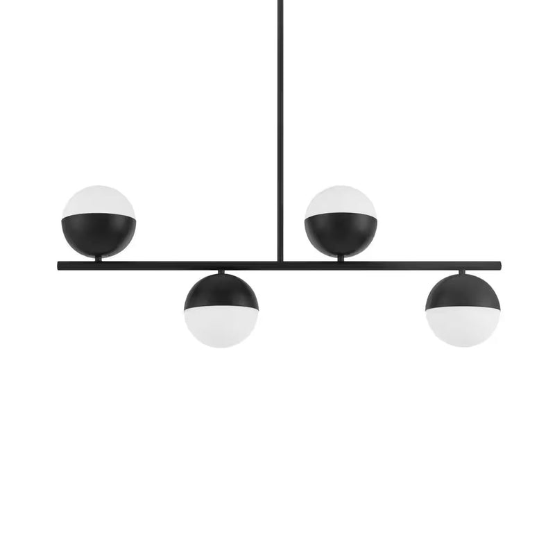 Palla 4-Light Black Globe Linear Pendant Light with Frosted Glass Shade - 1007077813
