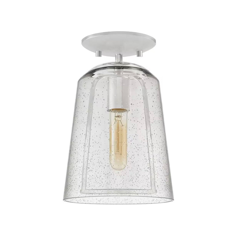 Desmond 7 in. 1-Light Modern Polished Nickel Semi Flush Mount Ceiling Light with Smoke Seeded Glass Shade - 1007476068