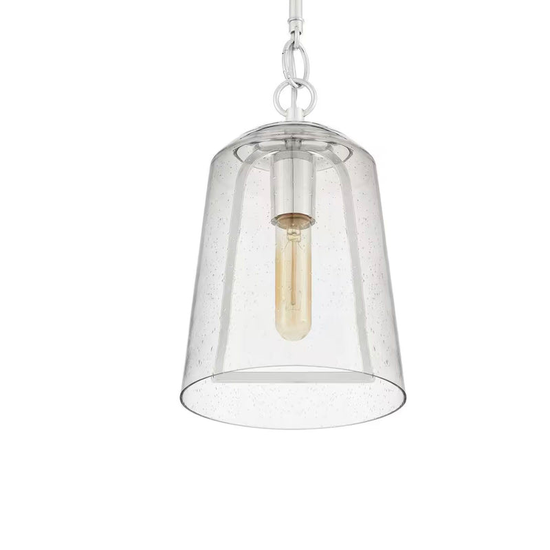 Desmond 60-Watt 1-Light Polished Nickel Mini-Pendant with Smoke Seedy Glass Shade - 1007476139