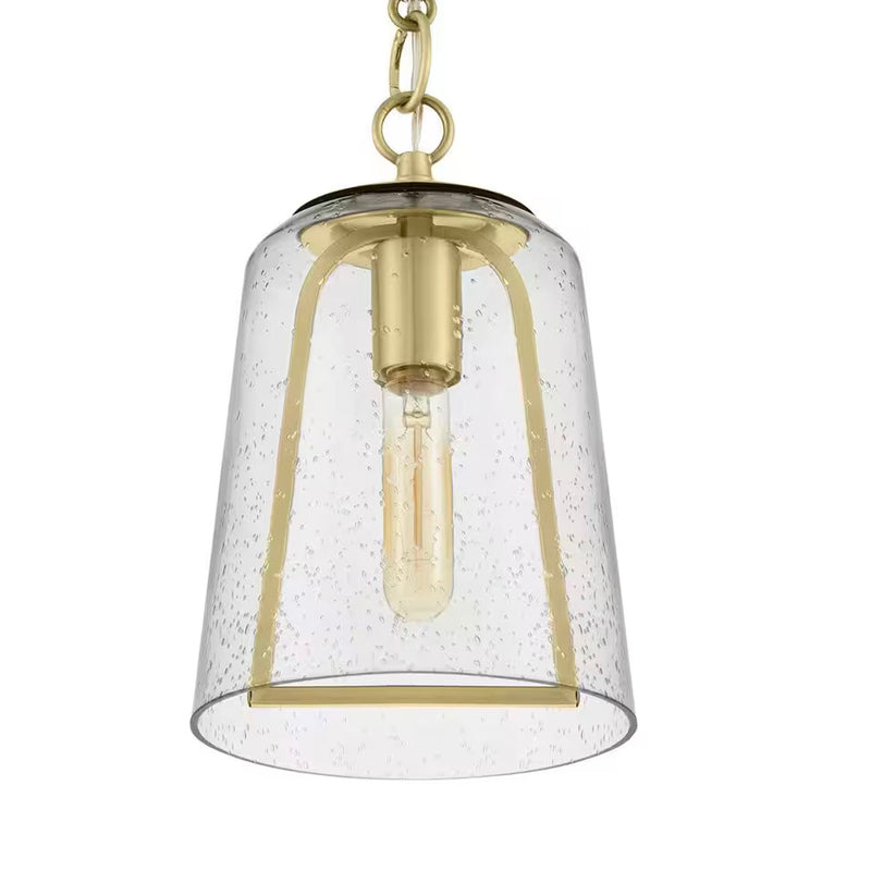 Desmond 60-Watt 1-Light Brushed Gold Mini-Pendant with Smoke Seedy Glass Shade - 1007476142