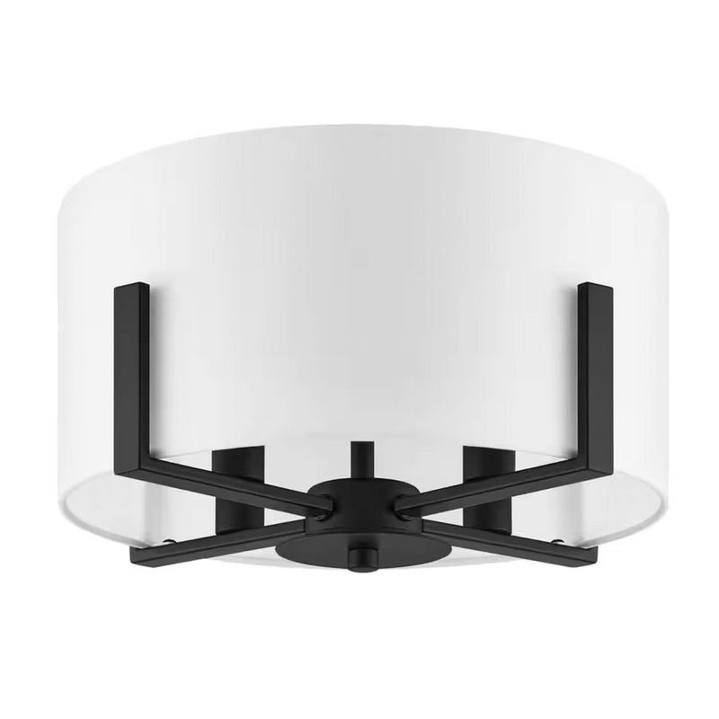 Manhattan 4-Light Matte Black Semi Flush mount with White Drum Shade - 1007602683