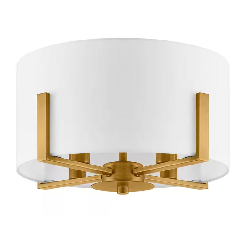 Manhattan 4-Light Aged Brass Semi Flush Mount with White Drum Shade - 1007602725