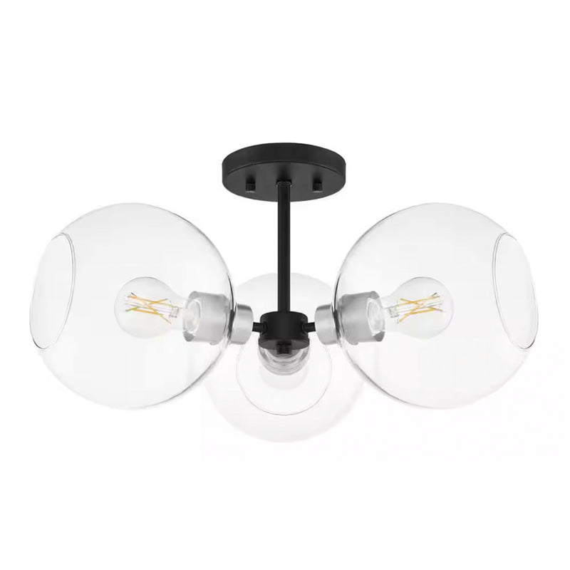 Vista Heights 20 in. 3-Light Brushed Nickel and Matte Black Semi Flush Mount Light - 1007602731