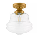Schoolhouse 10 in. 1-Light Aged Brass Semi Flush Mount with Clear Glass - 1007602759