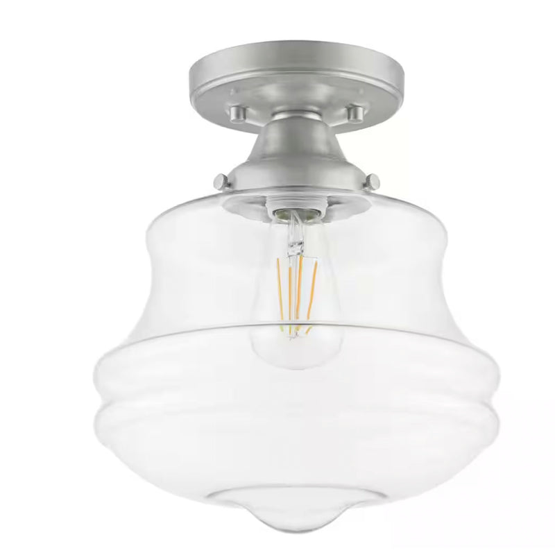 Schoolhouse 10 in. 1-Light Brushed Nickel Semi Flush Mount with Clear Glass Shade - 1007602760