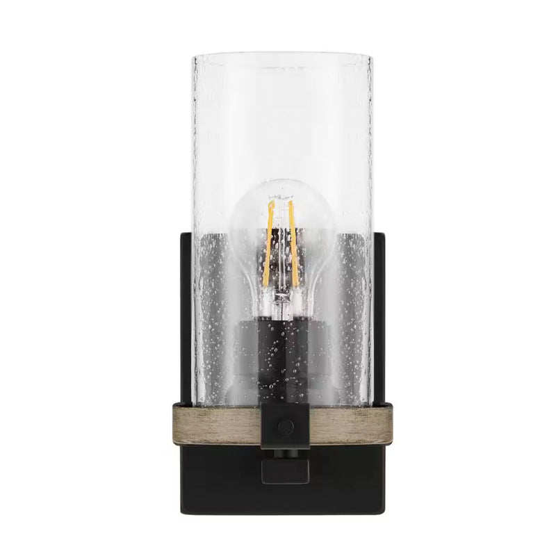 Richland 1-Light Wall Sconce Gray Wood Clear Seedy Glass - 1007749728