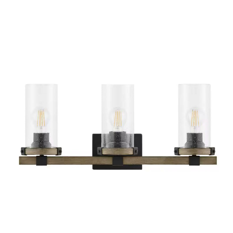 Richland 24 in. 3-Light Gray Wood Vanity Light with Clear Seedy Glass - 1007749733
