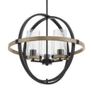 Richland 3-Light Grey Wood Finish Cage Pendant with Clear Seedy Glass - 1007749742
