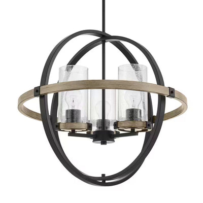 Hampton Bay KSF8103AX-02 Lámpara Colgante Jaula Madera Gris 3 Luces Vidrio Semillado | MiOfertas