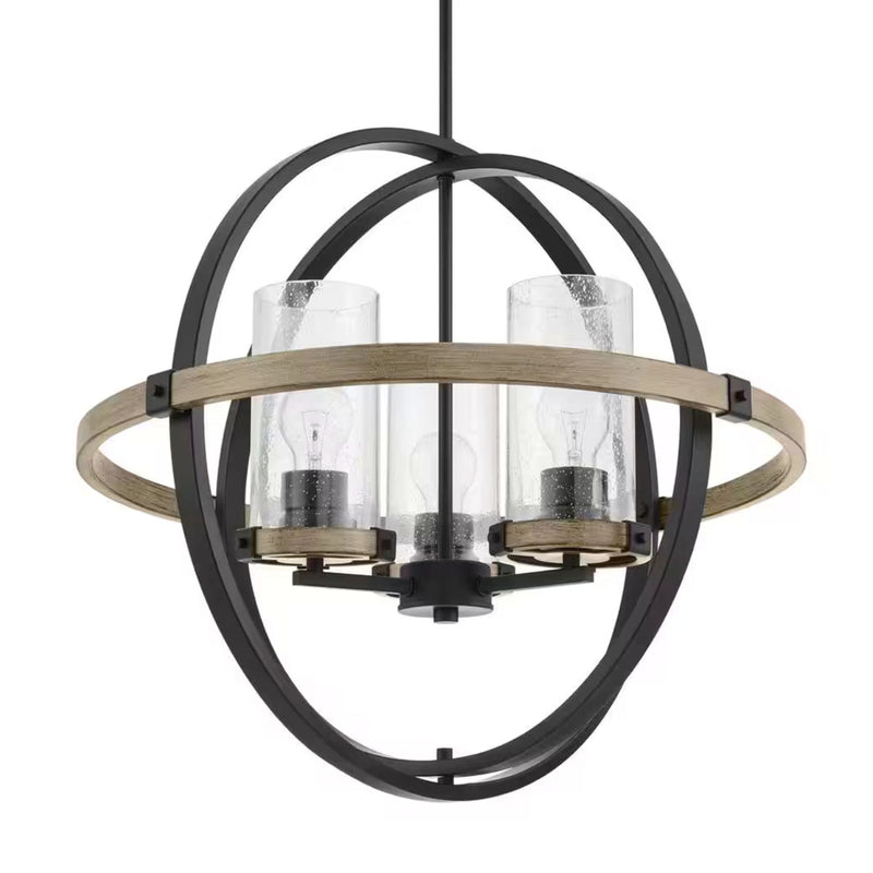 Hampton Bay KSF8103AX-02 Lámpara Colgante Jaula Madera Gris 3 Luces Vidrio Semillado | MiOfertas