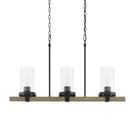 Richland 32 in. W 3-Light Grey Wood Finish Island Linear Pendant with Clear Seedy Glass - 1007749747