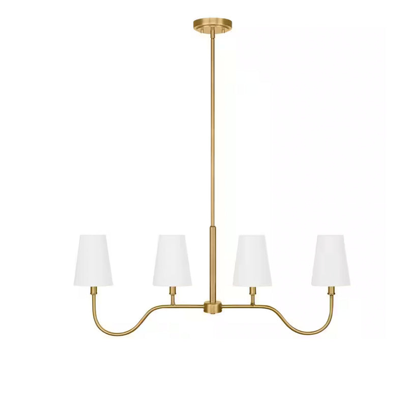 Vernon Hills 4-Light Antique Brass Island Pendant Light with White Linen Shades - 1008010589