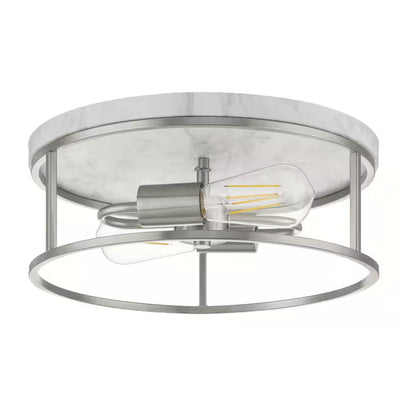 Hampton Bay 24132-003 13" Níquel Cepillado con Base Marmoleada Blanca Lámpara de Techo | MiOfertas