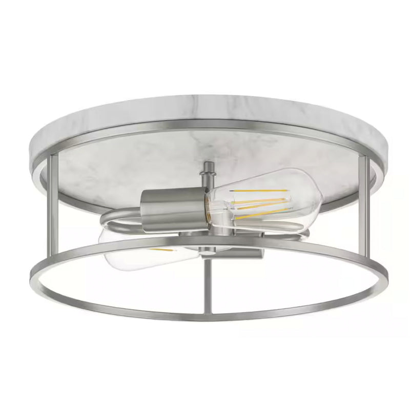 Hampton Bay 24132-003 13" Níquel Cepillado con Base Marmoleada Blanca Lámpara de Techo | MiOfertas