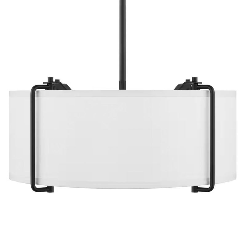 Brookley 4-Light Matte Black Pendant with White Fabric Shade - 1008066974
