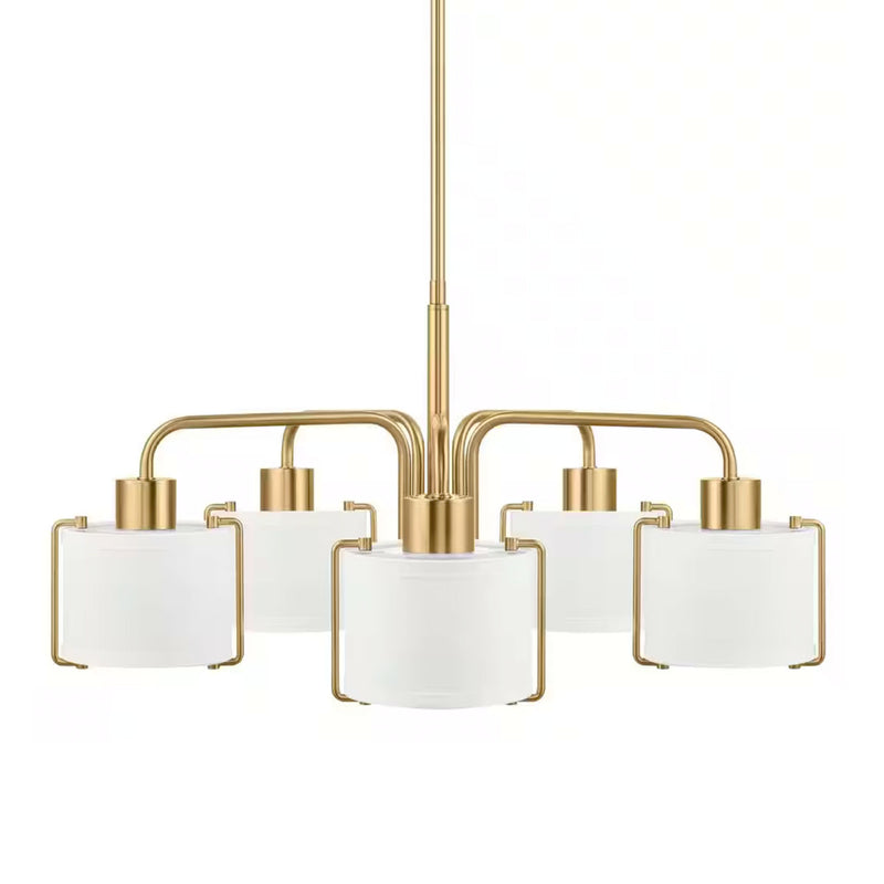 Brookley 5-Light Brushed Gold Shaded Chandelier with White Fabric Shades - 1008067018