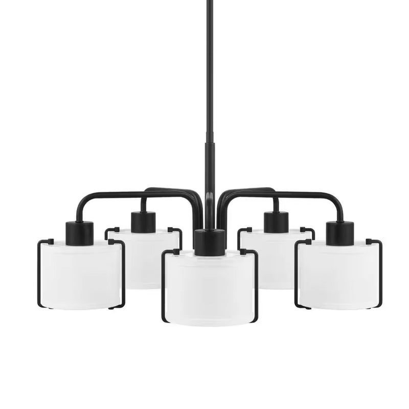 Brookley 5-Light Matte Black Shaded Chandelier with White Fabric Shades - 1008067106