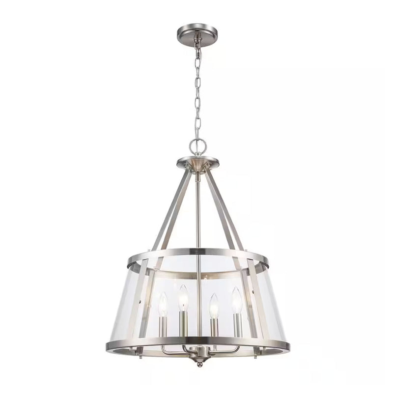 Lincoln 20 in. 4-Light Brushed Nickel Pendant Light Fixture with Metal and Clear Glass Shade - 1008195486