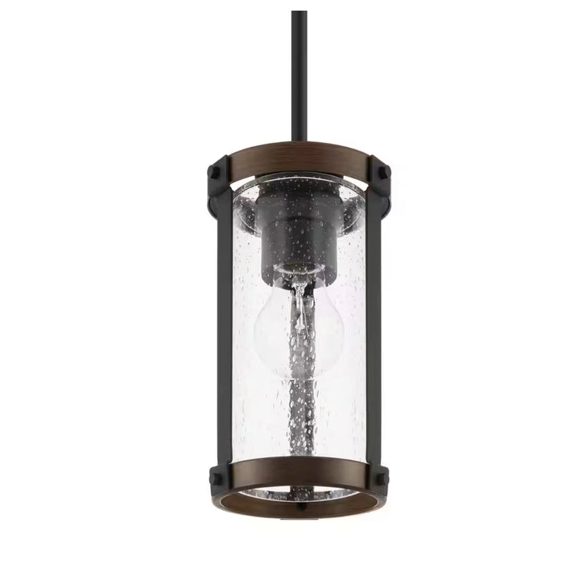 Richland 1-Light Dark Bronze Mini-Pendant Design Clear Seedy Glass - 1008222632