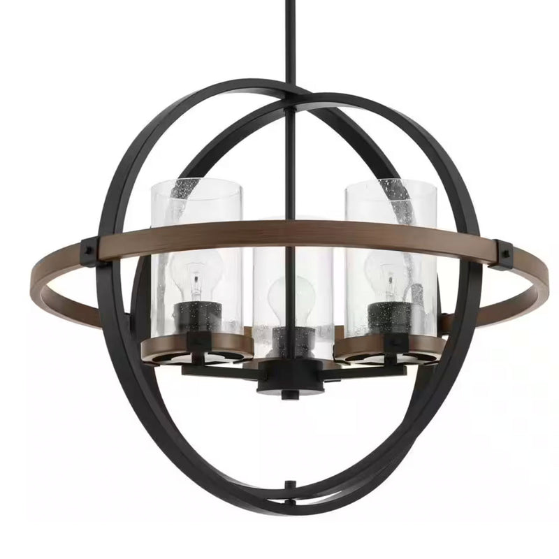 Richland 3-Light Cage Dark Bronze Pendant Design Clear Seedy Glass - 1008222639