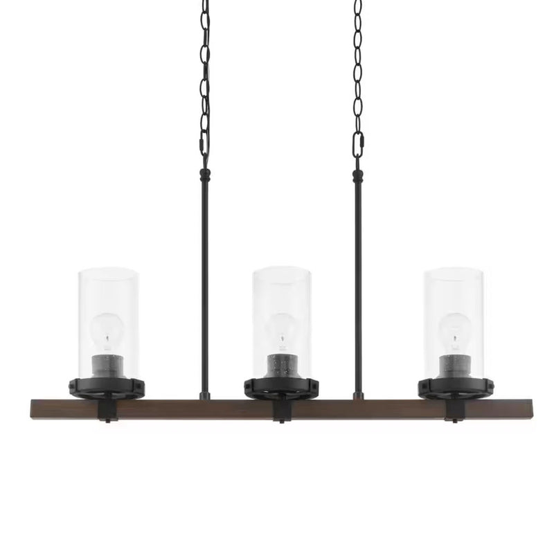 Richland 32 in. W 3-Light Island Linear Dark Bronze Pendant Design Clear Seedy Glass - 1008222641