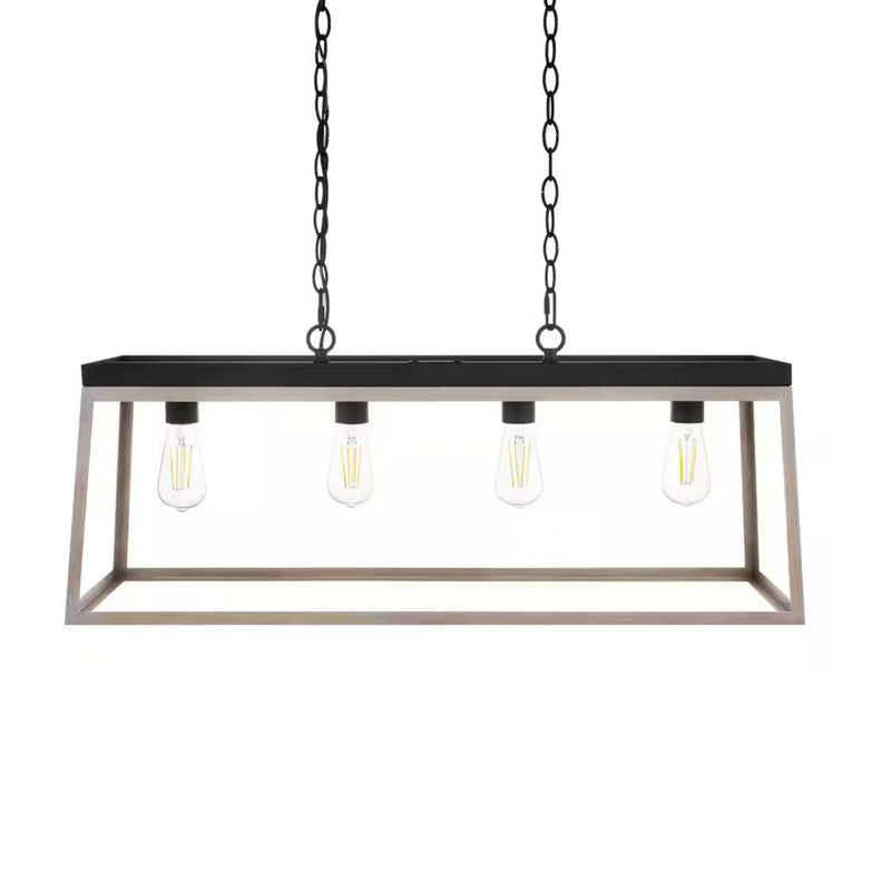 Burkepoint 4-Light Distressed Woodgrain Island Linear Pendant - 1008228427