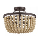 Cayman 13 in. 2-Light Bronze and Faux Wood Beaded Semi-Flush Mount Ceiling Light Fixture with Beaded Shade - 1008262803