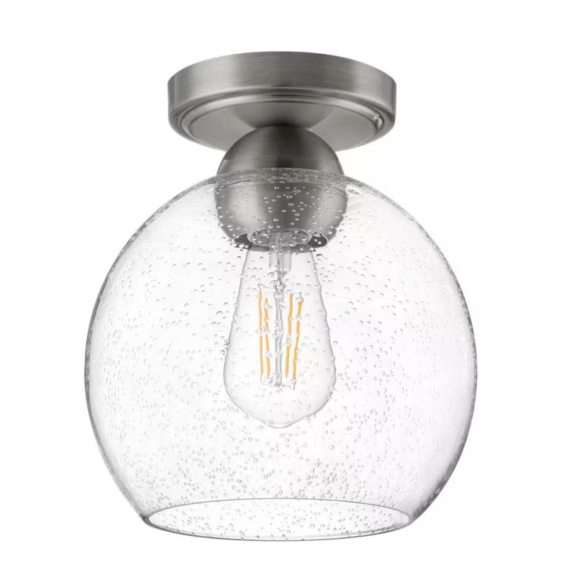 Jill 9.5 in 1-Light Brushed Nickel Flush Mount Seeded Glass - 1008374148