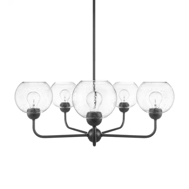 Jill 5-Light Black Chandelier with Clear Seeded Glass Shade - 1008374203