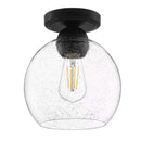 Jill 9.5 in. 1-Light Black Flush Mount with Clear Seeded Glass Shade - 1008374220