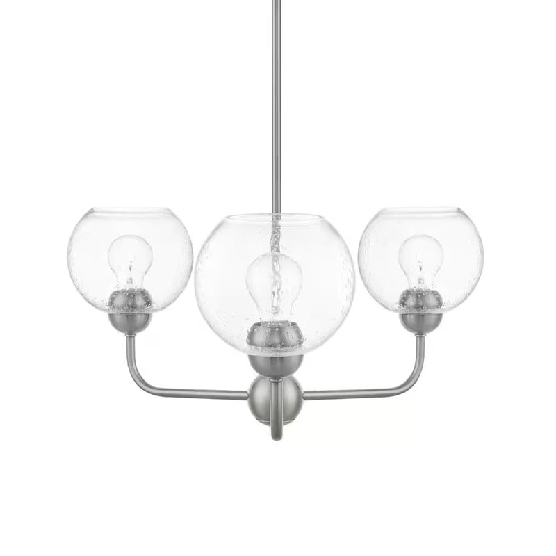 Jill 3-Light Brushed Nickel Chandelier with Clear Seeded Glass Shade - 1008374227
