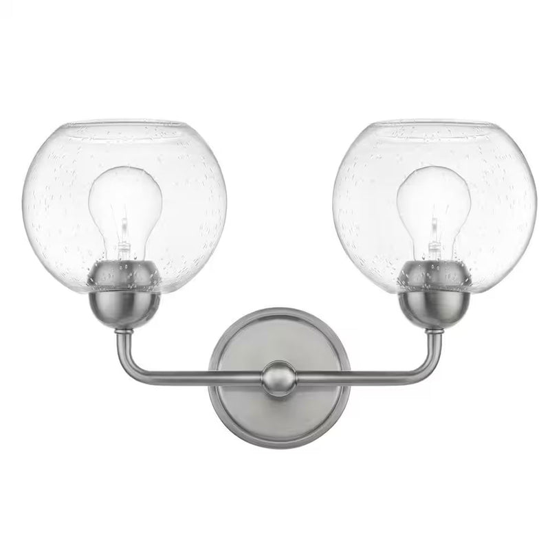 Jill 16 in. 2-Light Brushed Nickel Vanity Light with clear Seeded Glass Shade - 1008374233