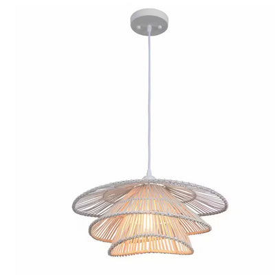 Wilby 1 Light White Tiered Pendant Rattan - 1008392874
