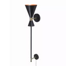 Hedgefield 1-Light Wallchiere Straight Shade Black and Antique Brass Wall Sconce - 1008393085