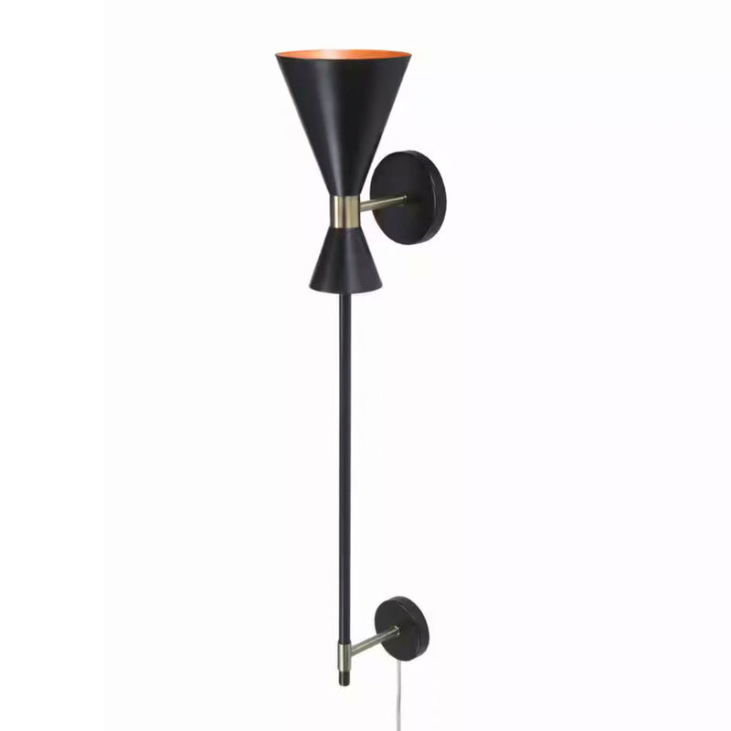 Hedgefield 1-Light Wallchiere Straight Shade Black and Antique Brass Wall Sconce - 1008393085
