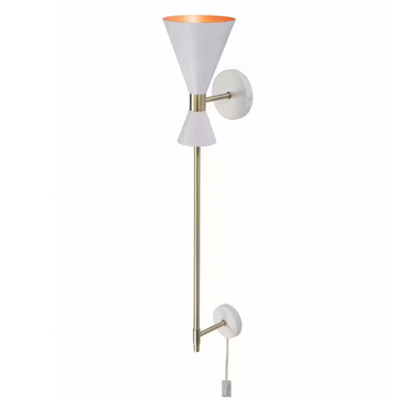 Hedgefield 1-Light Wallchiere Straight Shade White and Antique Brass Wall Sconce - 1008393096