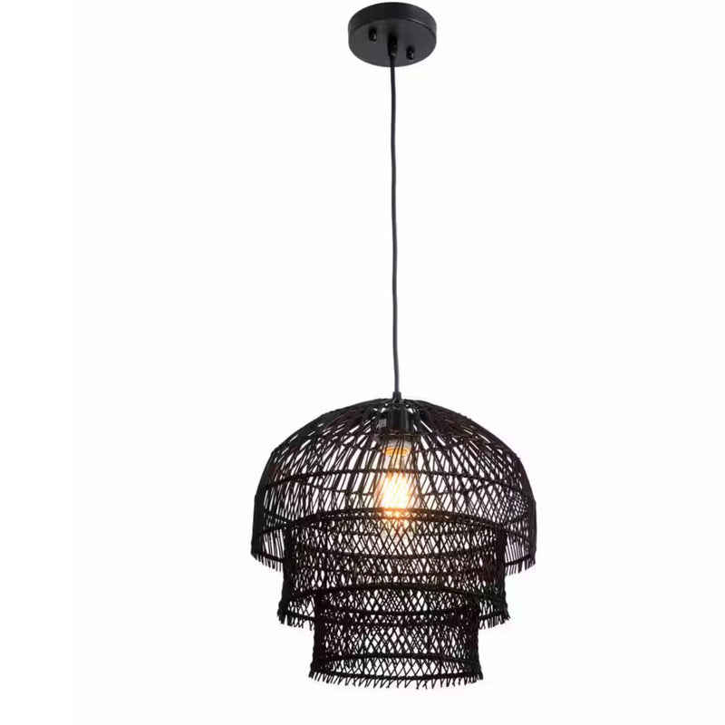 Shawside 1-Light Black Tiered Pendant Rattan - 1008393149
