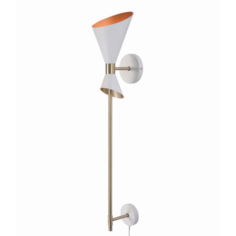 Brookbury 34 in. 1-Light Slant Shade White and Antique Brass Wall Sconce Wallchiere - 1008393237