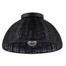 Highler 13 in. Matte Black Flush Mount with Black Rattan Shade - 1008432160