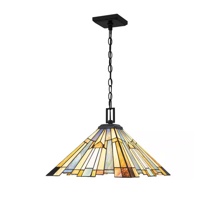Waterville 3-Light Matte Black Pendant with Tiffany Glass Shade - 1008561399